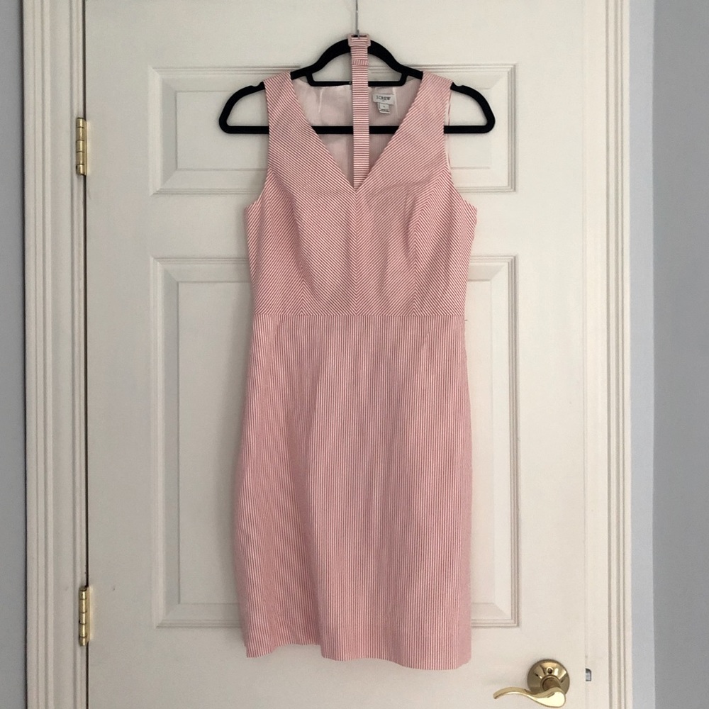 EUC J Crew Seersucker Red White Dress